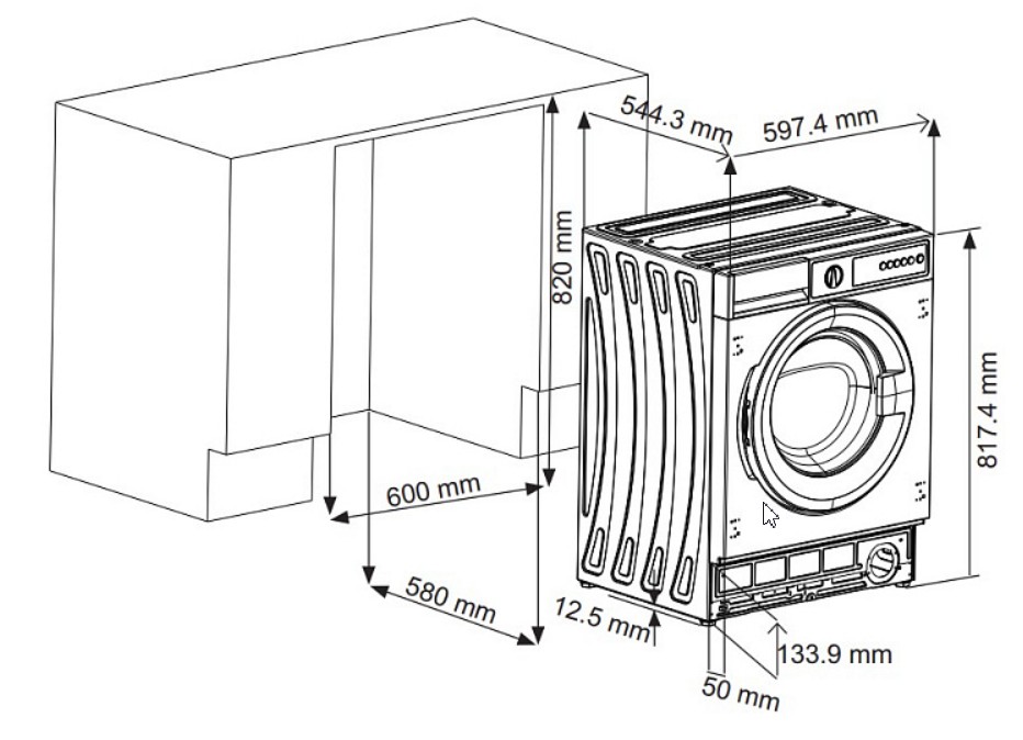 Схема встраивания стиральной машины